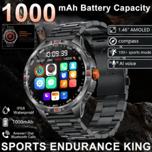 Montre intelligente militaire robuste pour hommes, appel Bluetooth, batterie 1000mAh, 100 jours d'autonomie en veille, écran 1.46 pouces, étanche IP68, mouvement t - AliExpress